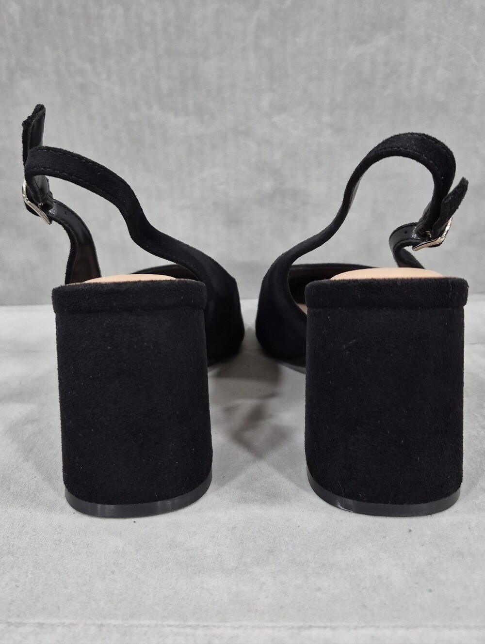 Mostrin sling back pumps women's 38.5 US 8 black suede point toe block heels - Picture 5 of 13